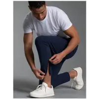 Trigema Jerseyhose "Freizeithose mit Bein-Reißverschluss", Herren, Gr. S, US-Größen, blau (navy), Web, 74% Nylon, 26% Elastan, Basic, Hosen Jerseyhose