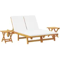vidaXL Sonnenliege mit Kissen Cremeweiß Massivholz Akazie