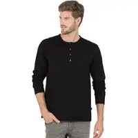 Trigema Longsleeve "Langarmshirt mit Knopfleiste", Herren, Gr. M, schwarz, Single Jersey, 100% Baumwolle, lang, ohne Ausschnitt, Shirts Longsleeve