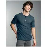 Trigema T-Shirt "T-Shirt mit Knopfleiste DELUXE Baumwolle", Herren, Gr. XXL, blau (jeans, melange), Single Jersey, 100% Baumwolle, normal, ohne Ausschnitt, Shirts T-Shirt