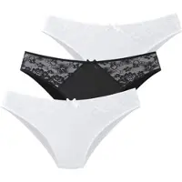 Petite fleur Slip , Damen, Gr. 44/46, 3 Stk., 2x weiß, 1x schwarz, Microtouch, Obermaterial: 87% Polyamid, 13% Elasthan, Unterhosen Slip, mit Spitzeneinsätzen