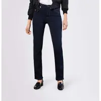 MAC Stretch-Jeans "Melanie", Damen, Gr. 40, Länge 32, blau (dunkelblau rinsed), Denim/Jeans, Obermaterial: 98% Baumwolle, 2% Elasthan, clean, figurbetont lang, Jeans Stretch-Jeans, Gerade geschnitten