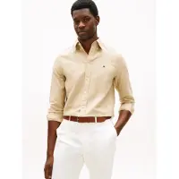 Tommy Hilfiger für Herren. MW0MW42455 Beigefarbenes Freizeithemd (L), Lässig, Baumwolle, Klassisch, Langarm