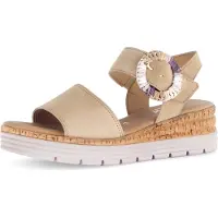 Gabor Keilsandalette "GENUA", Damen, Gr. 44, beige (sand), Ziegenveloursleder, unifarben, Schuhe Keilsandalette, Sommerschuh, Riemchensandale, Komfortschuh in Weite G (=weit)