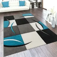 Paco Home Teppich "Diamond 665", blau (türkis), B:120cm H:17mm L:170cm, Polypropylen (PP), Teppiche, Teppich, Karo Muster, 3D-Design, auch als Läufer, Wohnzimmer, Schlafzimmer