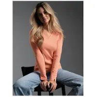 Trigema T-Shirt "Langarmshirt mit V-Ausschnitt", Damen, Gr. XXL, puder, Feinstrick, 95% Baumwolle, 5% Elastan, V-Ausschnitt, Shirts T-Shirt