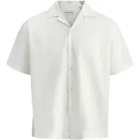 Jack & Jones Kurzarmhemd "JJEBREEZE LINEN BLEND RESORT SHIRT SS SN", Herren, Gr. XL, N-Gr, weiß, Web, Obermaterial: 70% Baumwolle, 30% Leinen, unifarben, normal, Hemden Kurzarmhemd, mit Knopfleiste