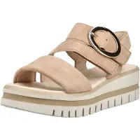 Gabor Keilsandalette , Damen, Gr. 43, beige, Ziegenveloursleder, unifarben, Schuhe Keilsandalette, Plateau, Riemchensandale mit Keilabsatz