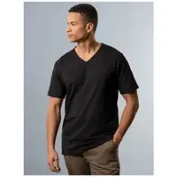 Trigema T-Shirt "T Shirt aus Biobaumwolle mit V-Ausschnitt", Herren, Gr. M, schwarz, Single Jersey, 100% Baumwolle (Bio-Baumwolle kbA), Basic, lang, V-Ausschnitt, Shirts T-Shirt