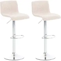 CLP 2er Set Barhocker Hover Stoff Mit Gaslift I Barstuhl Mit Gestell In Chrom-Optik I Höhenverstellbarer Tresenstuhl, Farbe: creme, Gestellfarbe: chrom