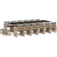 vidaXL 17-tlg. Garten-Essgruppe mit Kissen Beigemischung Poly Rattan