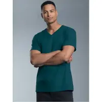 Trigema T-Shirt "T Shirt aus Biobaumwolle mit V-Ausschnitt", Herren, Gr. XXL, grün (saphir), Single Jersey, 100% Baumwolle (Bio-Baumwolle kbA), Basic, lang, V-Ausschnitt, Shirts T-Shirt