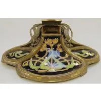 Casa Padrino Jugendstil Tintenfass Mehrfarbig / Messing H. 8 cm - Schreibtisch Deko Accessoires