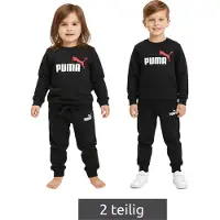 Puma bequemer Kinder Jogging-Anzug für Jungen und Mädchen 2 teiliger Sweat-Jogger Rundhals-Pullover Baumwoll-Set 627915 01 Schwarz