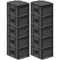 Proregal SuperSparSet 10x Eurobox NextGen Portable, HxBxT 23,5x30x40cm, 20 Liter, Schwarz, Eurobehälter, Transportbox, Transportbehälter