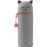 I-Total iTOTAL 2-in-1-Federmäppchen aus weichem Silikon – Graue Katze