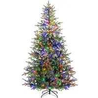 Costway 210cm Künstlicher Weihnachtsbaum, Tannenbaum mit Beleuchtung, 300 mehrfarbigen LED-Lichtern, 11 Modi&678 PE Zweigen, Christbaum für Büro Grün
