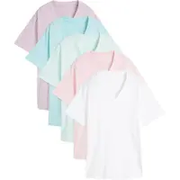 Bonprix "Weites Long-Shirt mit V-Ausschnitt, Kurzarm (5er Pack)" Packung, 5 tlg. lockere Passform, Kurzarm, mit V-Ausschnitt, unifarben