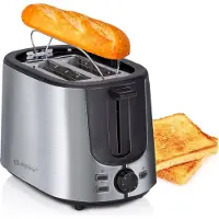 Alpina Toaster - 7 Bräunungsstufen - Auftaufunktion - Rutschfeste Füße - Zwei Brotschlitze und Toastereinsatz - Farbe Silber
