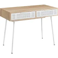 Beliani Schreibtisch Hellbraun Holzoptik 110 x 52 cm mit Stauraum Schubladen Skandinavischer Stil Modernes Design Bürotisch Homeoffice