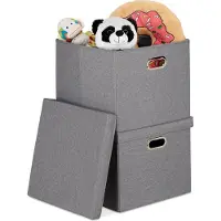 Relaxdays Aufbewahrungsbox 2er Set, faltbare Ordnungsbox mit Deckel, je 51 l, Faltbox quadratisch, 34 x 43 x 43 cm, grau