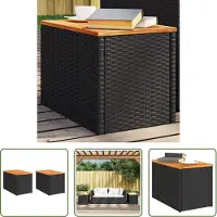 The Living Store Garten-Beistelltische 2 Stk Schwarz 55x34x37cm Poly Rattan Holz