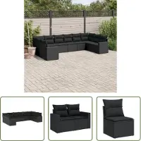 The Living Store 10-tlg. Garten-Sofagarnitur mit Kissen Schwarz Poly Rattan