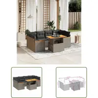 The Living Store 7-tlg. Garten-Sofagarnitur mit Kissen Grau Poly Rattan