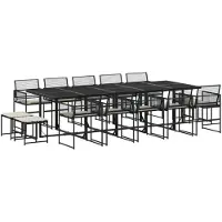 Syfax 15-tlg. Garten-Essgruppe mit Kissen Schwarz Poly Rattan