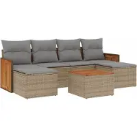 Syfax 7-tlg. Garten-Sofagarnitur mit Kissen Beige Poly Rattan