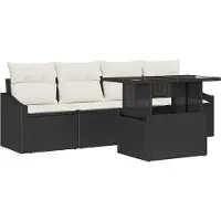 Syfax Gartensofa-set 5 stk. Schwarz und Creme Poly-Rattan