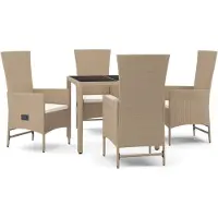 Syfax 5-tlg. Garten-Essgruppe mit Kissen Beige Poly Rattan