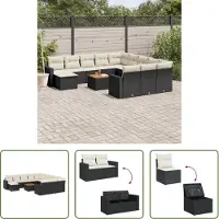 The Living Store 13-tlg. Garten-Sofagarnitur mit Kissen Schwarz Poly Rattan