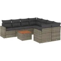 Syfax 9-tlg. Garten-Sofagarnitur mit Kissen Grau Poly Rattan