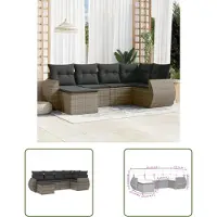 The Living Store 6-tlg. Garten-Sofagarnitur mit Kissen Grau Poly Rattan