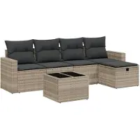 Syfax 6-tlg. Garten-Sofagarnitur mit Kissen Hellgrau Poly Rattan