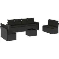 Syfax 9-tlg. Garten-Sofagarnitur mit Kissen Schwarz Poly Rattan