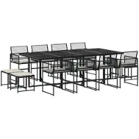 Syfax 13-tlg. Garten-Essgruppe mit Kissen Schwarz Poly Rattan