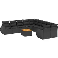 Syfax 11-tlg. Garten-Sofagarnitur mit Kissen Schwarz Poly Rattan