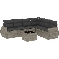 Syfax 7-tlg. Garten-Sofagarnitur mit Kissen Grau Poly Rattan