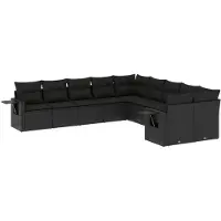 Syfax 10-tlg. Garten-Sofagarnitur mit Kissen Schwarz Poly Rattan