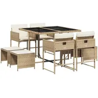 Syfax 9-tlg. Garten-Essgruppe mit Kissen Beige Poly Rattan