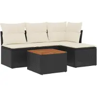 Syfax 5-tlg. Garten-Sofagarnitur mit Kissen Schwarz Poly Rattan