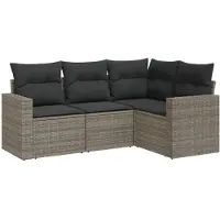 Sonstiges 4-tlg. Garten-Sofagarnitur mit Kissen Grau Poly Rattan