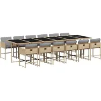 Syfax 13-tlg. Garten-Essgruppe mit Kissen Beigemischung Poly Rattan