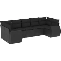 Syfax 7-tlg. Garten-Sofagarnitur mit Kissen Schwarz Poly Rattan