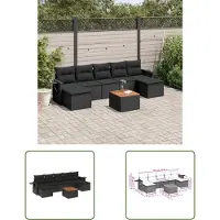The Living Store 8-tlg. Garten-Sofagarnitur mit Kissen Schwarz Poly Rattan