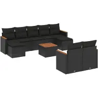 Syfax 10-tlg. Garten-Sofagarnitur mit Kissen Schwarz Poly Rattan