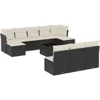 Syfax 11-tlg. Garten-Sofagarnitur mit Kissen Schwarz Poly Rattan