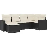 Syfax 6-tlg. Garten-Sofagarnitur mit Kissen Schwarz Poly Rattan